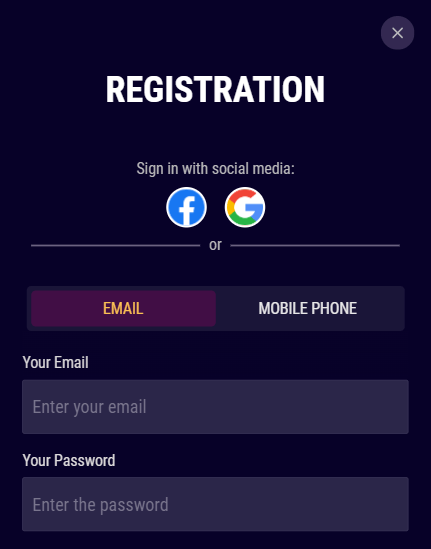 Registration window at Lopebet
