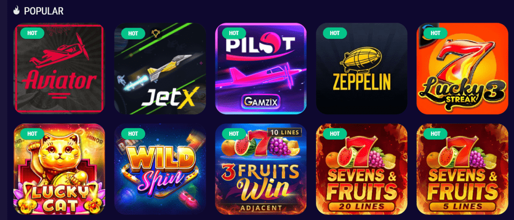 Popular slots section in Lope bet casino